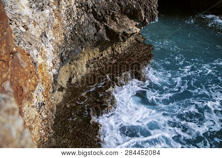 Beautiful Closeup View On A Scenery Rocks Sea Waves Of Mediterranean Sea In Cyprus Aiya Napa