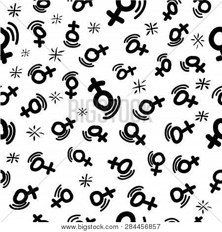 Vector Seamless Doodle Pattern Female Symbol With Motion Effect And Star For Background, Banner, Wra