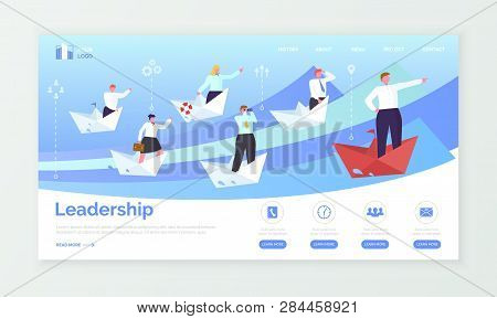 Business And Leadership Wep Page Or Web Site Template Vector. Businessmen And Businesswomen In Paper