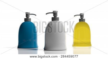 Hand Soap Liquid Dispensers. Liquid Dispensers Isolated On White Background. 3D Illustration