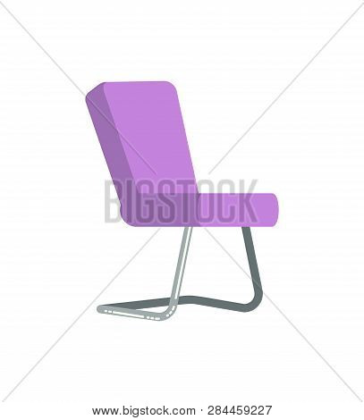 Chair Side View, Designer Purple Soft Fabric Seat With Metal Legs, Modern 3d Furniture Element. Empt