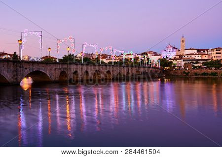 Mirandela, Portugal - July 20, 2014 : View Of The Pedestrian Bridge Over The Tua River In Mirandela,