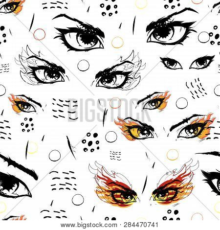 Seamless Background With Catching Eyes, Endless Hypnotic Eye Pattern