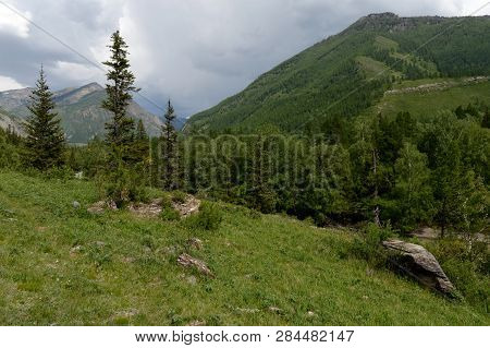 Mountain Landscape By The River Chuya, Altai Republic, Siberia, Russia