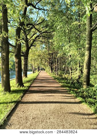 Summer Walkway Near A Large Pond In Terletsky Park