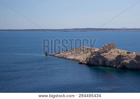 Ruins Town Of Old Anicent Town Fortica On The Edge Of The Island Of Pag In Dalmatia, Croatia