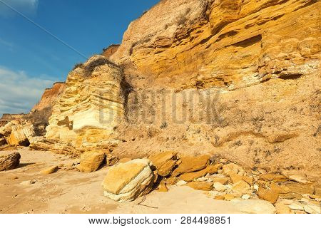 Rockslide. Mountain Landslide In An Environmentally Hazardous Area. Large Cracks In Earth, Descent O