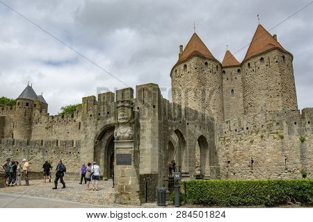 Carcassonne, France; June  2015: Carcassonne Castle Is Located At Carcassonne City - The Largest Wal