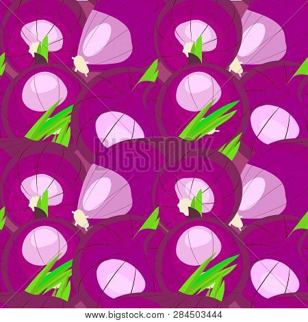 Onion Seamless Pattern. Purple Onion, Food Ingredient Design Element Stock Vector Illustration For W
