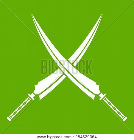Samurai Swords Icon White Isolated On Green Background. Illustration