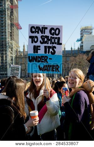 London, Uk, United Kingdom 15th February 2019:- Striking School Aged Children In Central London Over