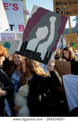 London, Uk, United Kingdom 15th February 2019:- Striking School Aged Children In Central London Over