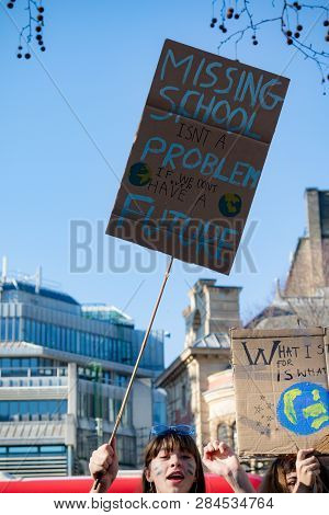 London, Uk, United Kingdom 15th February 2019:- Striking School Aged Children In Central London Over
