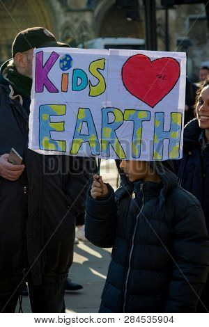 London, Uk, United Kingdom 15th February 2019:- Striking School Aged Children In Central London Over