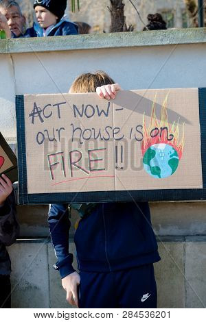 London, Uk, United Kingdom 15th February 2019:- Striking School Aged Children In Central London Over