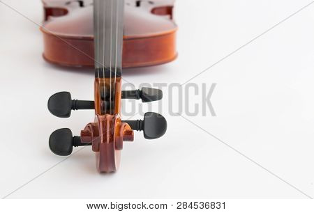 Violin Or Viola With Bow In White Background. Fiddle In White Background