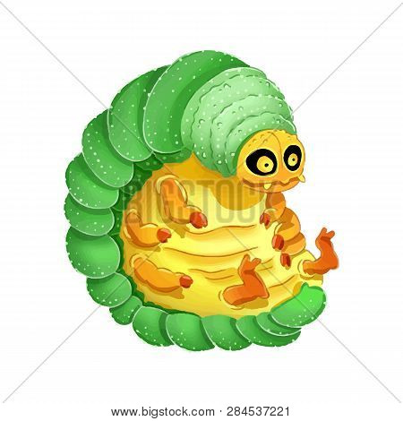 Cute Cartoon Larva Colorful Illustration. Dorky And Funny Image