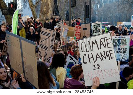 London, Uk, United Kingdom 15th February 2019:- Striking School Aged Children In Central London Over