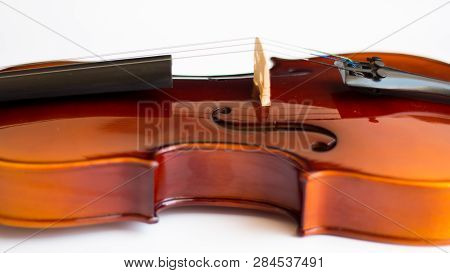 Violin Or Viola With Bow In White Background. Fiddle In White Background