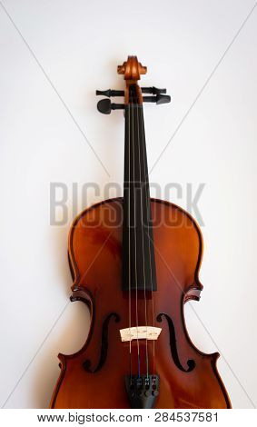 Violin Or Viola With Bow In White Background. Fiddle In White Background