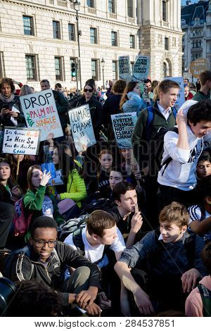London, Uk, United Kingdom 15th February 2019:- Striking School Aged Children In Central London Over