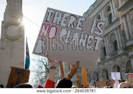 London, Uk, United Kingdom 15th February 2019:- Striking School Aged Children In Central London Over