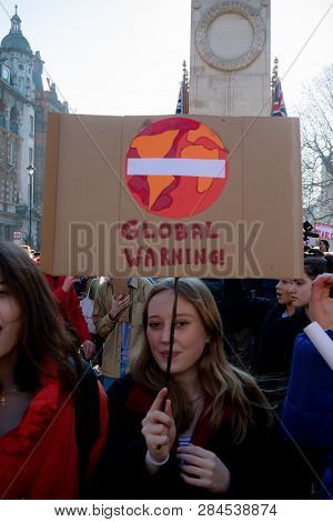 London, Uk, United Kingdom 15th February 2019:- Striking School Aged Children In Central London Over