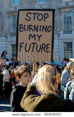 London, Uk, United Kingdom 15th February 2019:- Striking School Aged Children In Central London Over