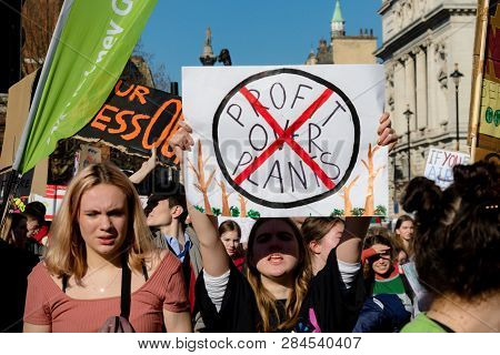 London, Uk, United Kingdom 15th February 2019:- Striking School Aged Children In Central London Over