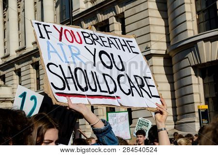 London, Uk, United Kingdom 15th February 2019:- Striking School Aged Children In Central London Over