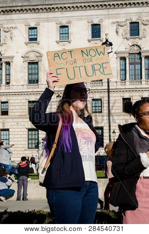 London, Uk, United Kingdom 15th February 2019:- Striking School Aged Children In Central London Over