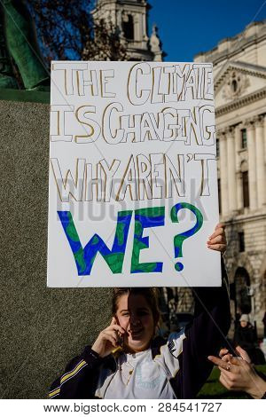 London, Uk, United Kingdom 15th February 2019:- Striking School Aged Children In Central London Over