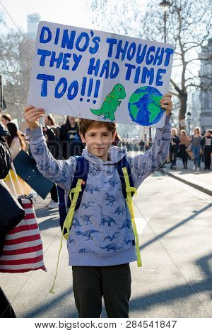 London, Uk, United Kingdom 15th February 2019:- Striking School Aged Children In Central London Over