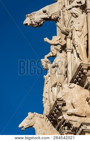 Detail Of The Facade Of The Siena Cathedral, Santa Maria Assunta 1220-1370. Tuscany, Italy, Europe