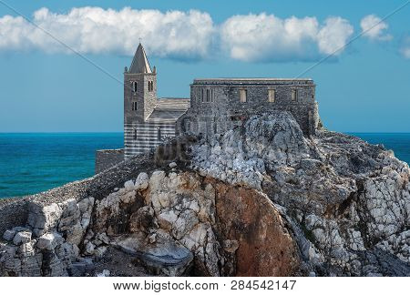 The Ancient Church Of San Pietro (st. Peter Consecrated In 1198) In Portovenere Or Porto Venere (une