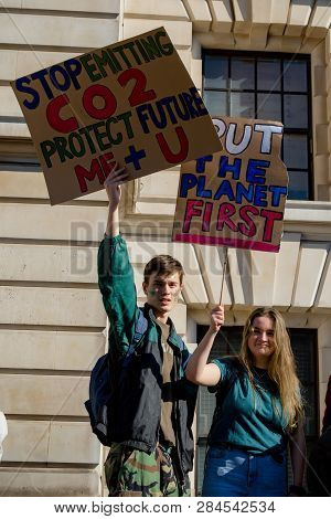 London, Uk, United Kingdom 15th February 2019:- Striking School Aged Children In Central London Over