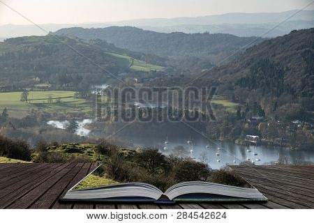 Beautiful Autumn Fall Landscape Image Of View From Gummers How Down Onto Derwent Wter In Lake Distri