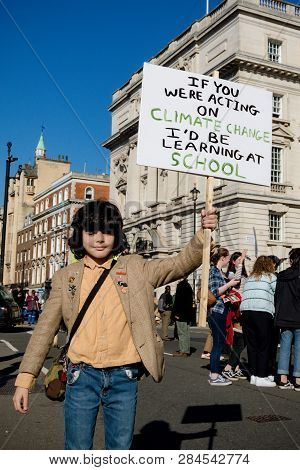 London, Uk, United Kingdom 15th February 2019:- Striking School Aged Children In Central London Over