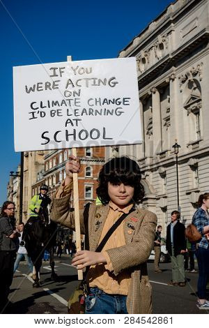 London, Uk, United Kingdom 15th February 2019:- Striking School Aged Children In Central London Over