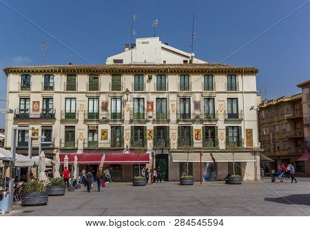 Tudela, Spain - April 22, 2018: Central Market Square In The Historic City Of Tudela, Spain