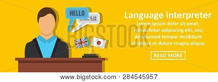 Language Interpreter Banner Horizontal Concept. Flat Illustration Of Language Interpreter Banner Hor