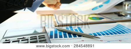 Businessman In Sut Hand Shake In Ofiice Closeup. Introduce Manager Job Man Risk Chart Paper How Deal