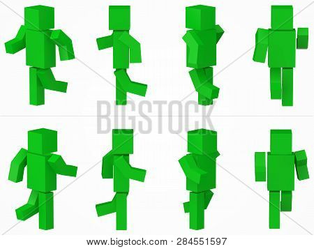 Running Cubic Character. 3d Style Green Cubic Character Illustration.