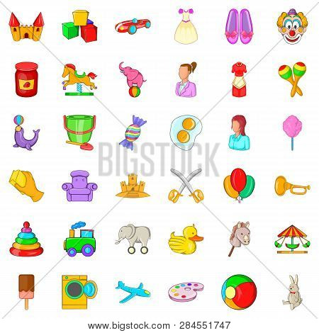 Baby Sitter Icons Set. Cartoon Style Of 36 Baby Sitter Icons For Web Isolated On White Background