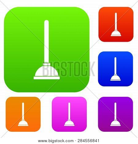 Toilet Plunger Set Icon In Different Colors Isolated Illustration. Premium Collection