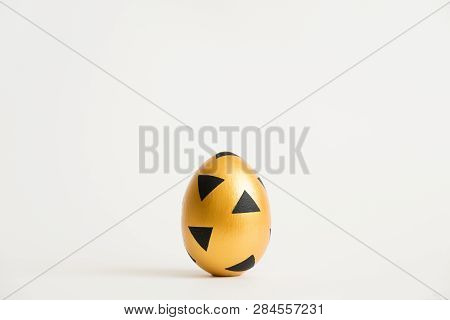Easter Decorated With Golden Potal Egg  Isolated On White Background. Minimal Easter Concept. Top Vi