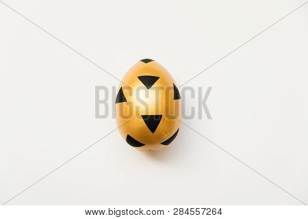 Easter Decorated With Golden Potal Egg  Isolated On White Background. Minimal Easter Concept. Top Vi