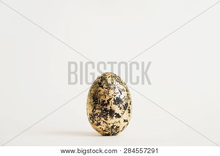 Easter Decorated With Golden Potal Egg  Isolated On White Background. Minimal Easter Concept. Top Vi