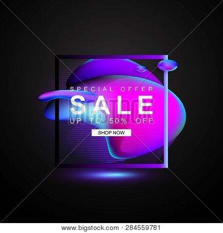 Sale Banner Template. Big Sale. Save Up To 50% Off. Modern Banner With Fluid Design. Liquid Gradient