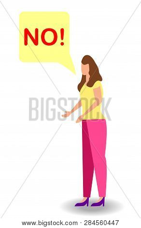 Illustation Of No Furious Screaming Woman. Rebel Anngry Woman Roar. Speech Balloon With Scream Excle